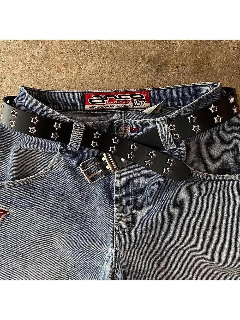 Cyber Y2k 2000s style studded punk goth black and silver belt. Great addition to